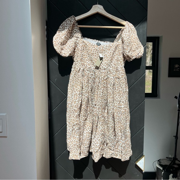 J Crew Linen Cupro Leopard Print Puff Sleeve Dress women’s size 4 - Picture 8 of 8